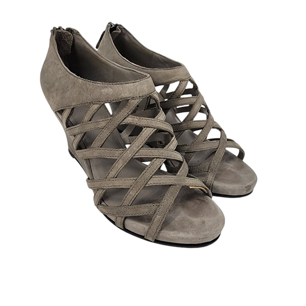 Eileen Fisher Cage Lattice Suede Leather 3 Inch Wedge Sandals Size 7.5